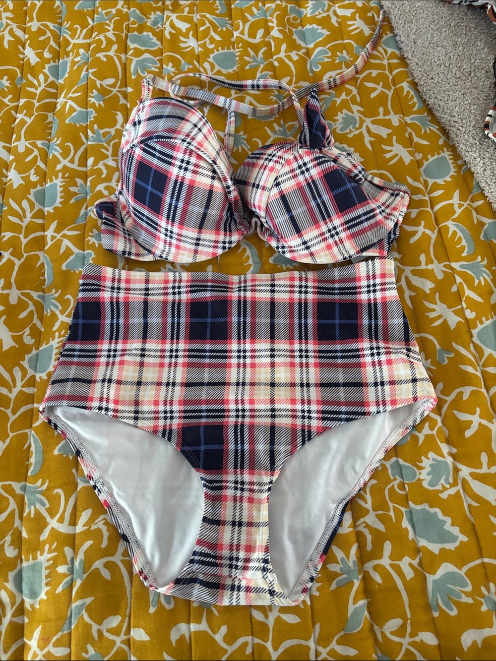 NWT Aerie Plaid High Waist Bikini Underwire Push-up 34DD Small